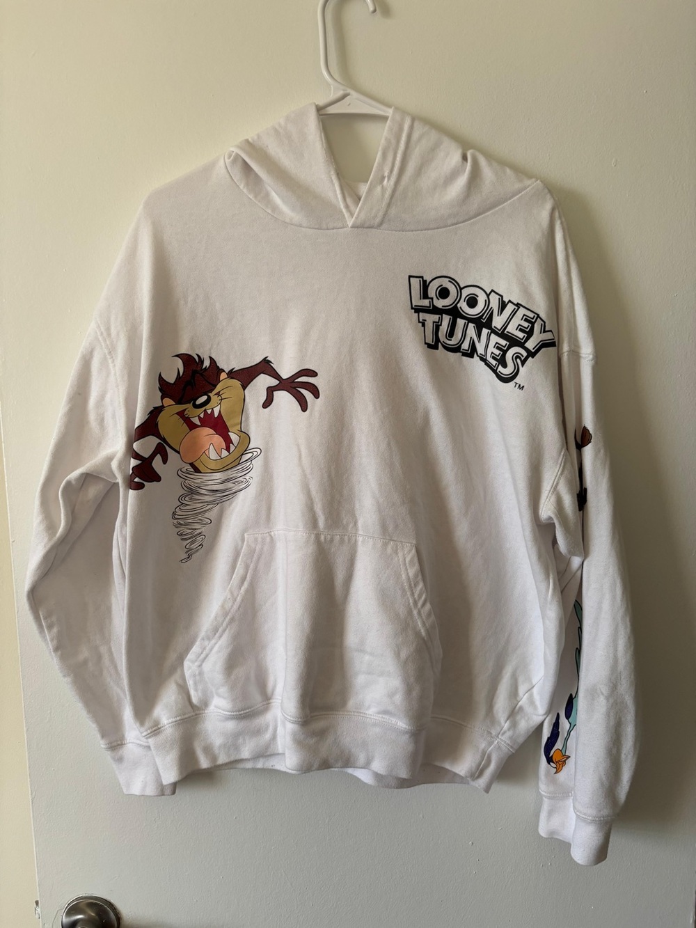 Warner Bros. White Hooded Sweatshirt with Looney Tunes Tag